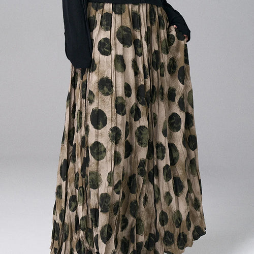 Load image into Gallery viewer, High Elastic Waist Green Dot Printed Vintage A-line Half-body Skirt Women Fashion Tide New Spring Autumn 2025 1DJ0380
