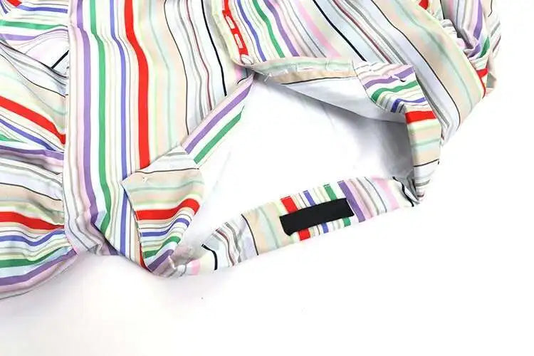 Women Striped Spliced Long Shirt Dress New Stand Collar Three-quarter Sleeve Loose Fit Fashion Spring Autumn 2025 1DE0219