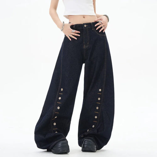 Load image into Gallery viewer, Streetwear Male Jeans Buttonhole Loose Curved Knife Jean Trendy High Street New American Tide Design Wide Leg Men 9W1198
