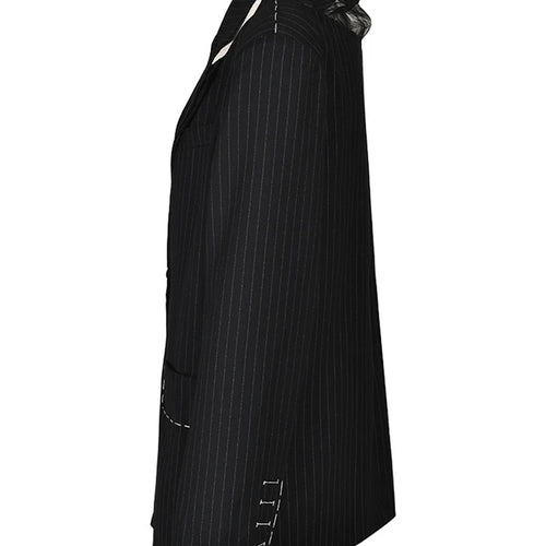 Load image into Gallery viewer, Women Black Striped Topstitched Big Size Blazer New Lapel Long Sleeve Loose Fit Jacket Fashion Spring Autumn 2025 17A6435
