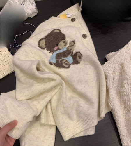 Preppy Style Kawaii Cute Casual Cardigans Y2k Aesthetic Women Knitted Cartoon Jacquard Tops Harajuku Single Breasted Loose Coats