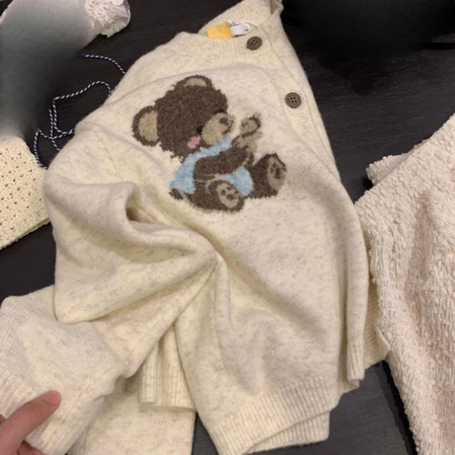 Load image into Gallery viewer, Preppy Style Kawaii Cute Casual Cardigans Y2k Aesthetic Women Knitted Cartoon Jacquard Tops Harajuku Single Breasted Loose Coats
