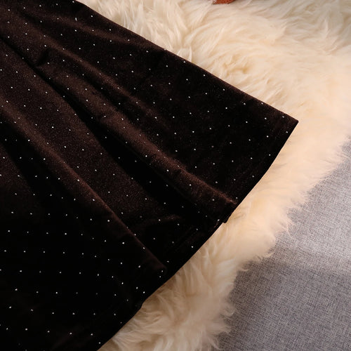 Load image into Gallery viewer, Vintage Black Velvet Diamonds Mermaid Skirt Autumn Winter Women&#39;s Brown Elastic High Waist Party Wrap Hip Long Skirts Female New
