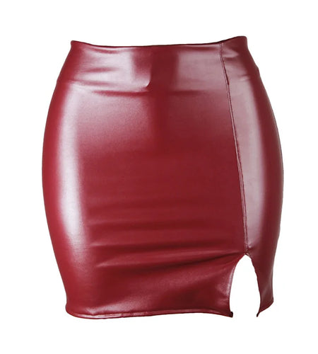 Women Leather Night Clubwear Skirts Summer Pure Color PU-leather Zipper Sexy Hip Leather Mini Skirts