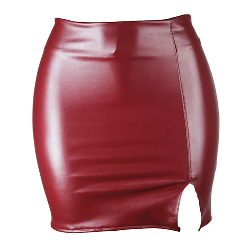 Load image into Gallery viewer, Women Leather Night Clubwear Skirts Summer Pure Color PU-leather Zipper Sexy Hip Leather Mini Skirts
