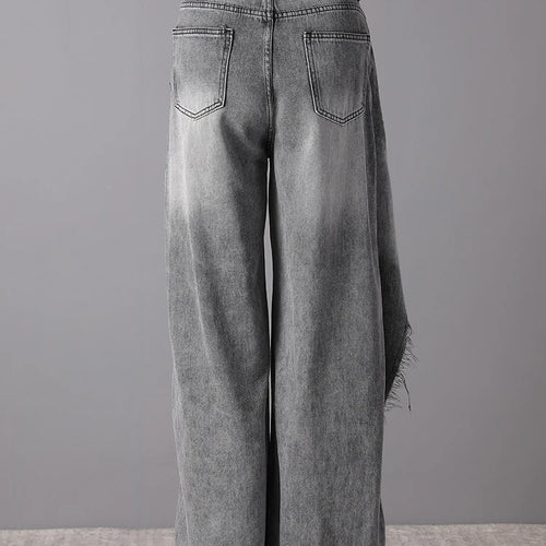 Load image into Gallery viewer, High Waist Light Gray Irregular Burr Denim Wide Leg Jeans New Women Trousers Fashion Tide Spring Autumn 2025 CPG3158
