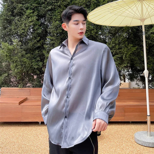 Load image into Gallery viewer, Men&#39;s Shirts Long Sleeve Design New Summer Smooth Loose Solid Color Trendy Casual Thin Male Shirt 2025 Korean Style 9W1546
