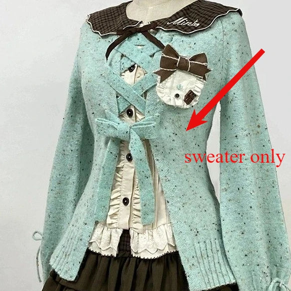 Japanese Sweet Lolita Cardigans Women Y2k Aesthetic Hollow Out Bandage Sweater Kawaii Bow Pocket 2025 Casual Streetwear JK Tops
