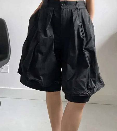 High Waist Black Pleated Shaped Knee Length Pants New Loose Fit Trousers Women Fashion Tide Spring Summer 2025  1DF9708