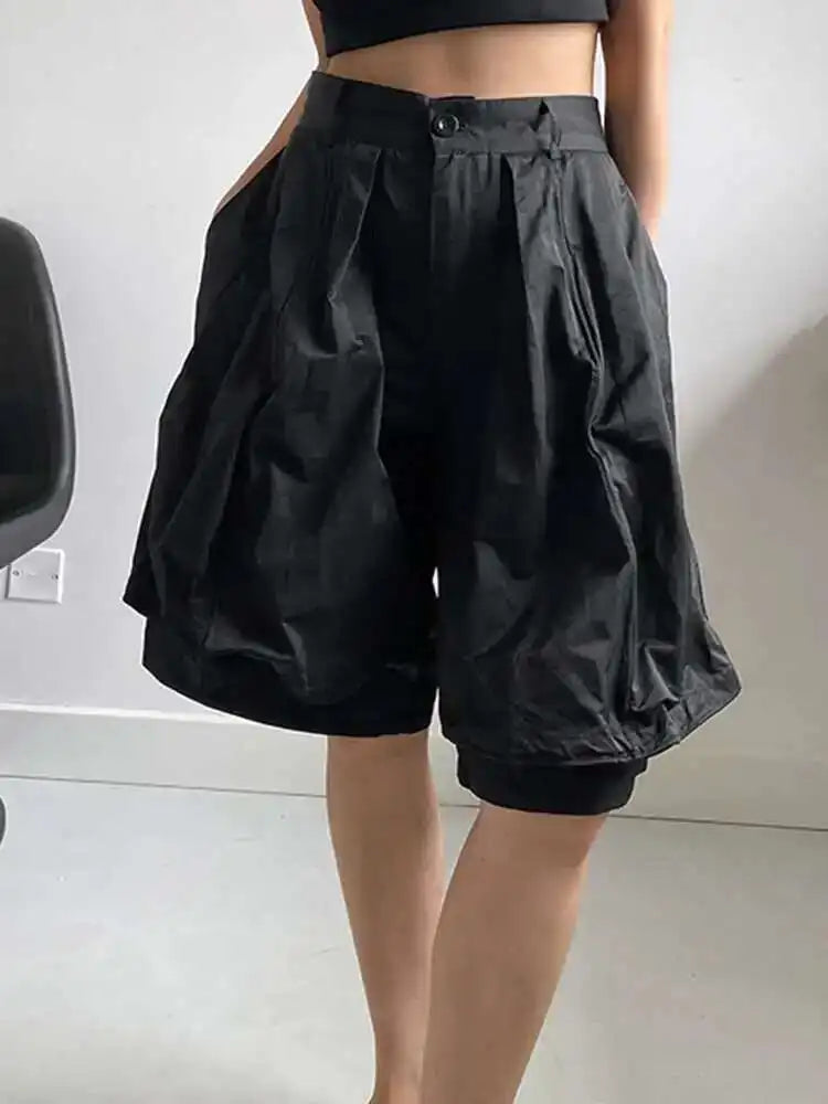 High Waist Black Pleated Shaped Knee Length Pants New Loose Fit Trousers Women Fashion Tide Spring Summer 2025  1DF9708