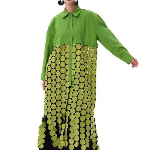 Load image into Gallery viewer, Women White Dot Tassels Hollow Out Midi Big Size Shirt Dress New Lapel Long Sleeve Fashion Tide Spring Autumn 2025 1DH9464
