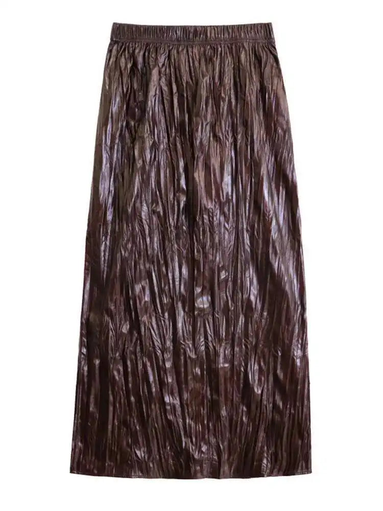 Wine Red Leather Shirt Half-body Skirt Two Pieces Suit New Lapel Long Sleeve Women Fashion Tide Spring Autumn 2025 1DH6880