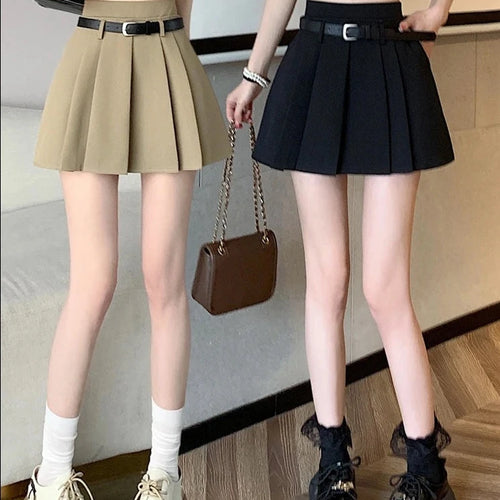 Load image into Gallery viewer, Pleated Skirt Women Spring Summer New Korean Style Short Skirts Female Fashion High Waist Student Suit Mini Skirt Belt
