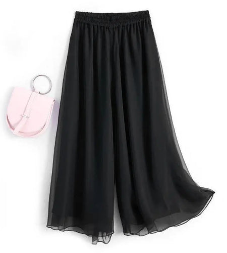 Fashion Woman Casual Chiffon Wide Leg Pants Big Size Loose Solid White Elastic Band High Waist Female Clothing Oversize Trousers