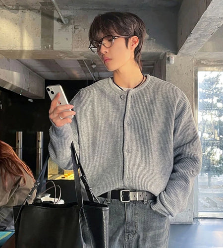 Round Collar Men's Sweaters Knitting Korean Style Single Breasted Solid Color Loose Male New Spring Cardigan Fashion 9W1195