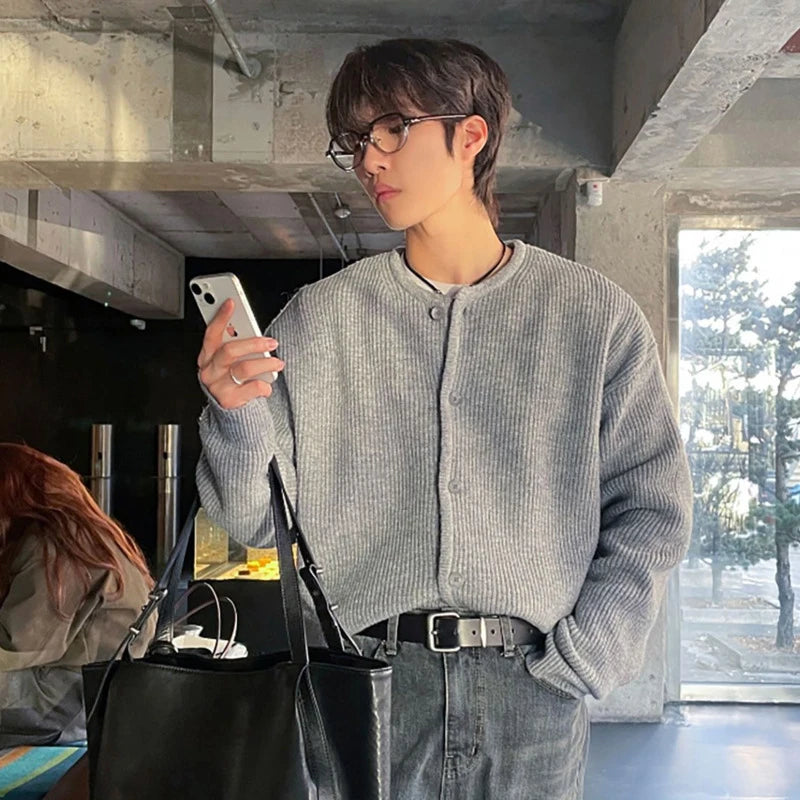 Round Collar Men's Sweaters Knitting Korean Style Single Breasted Solid Color Loose Male New Spring Cardigan Fashion 9W1195