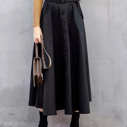 Load image into Gallery viewer, Solid Patchwork Belt Elegant Skirts For Women High Waist Loose Temperament Skirt Female Fashion Clothing
