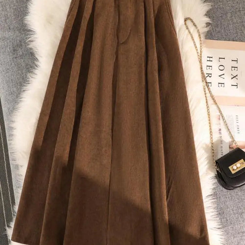 Load image into Gallery viewer, Retro Corduroy Black Pleated Umbrella Skirts For Women Autumn Winter Fashion Korean Streetwear Harajuku Brown Long Skirt Elegan
