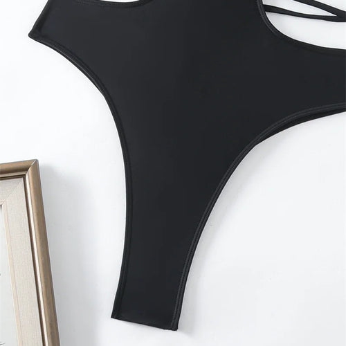 Load image into Gallery viewer, Black Long Sleeve One Piece Swimsuit 2024 Swimwear for Women Sexy Hollow Out Bathing Suit Around Bandage Monokini
