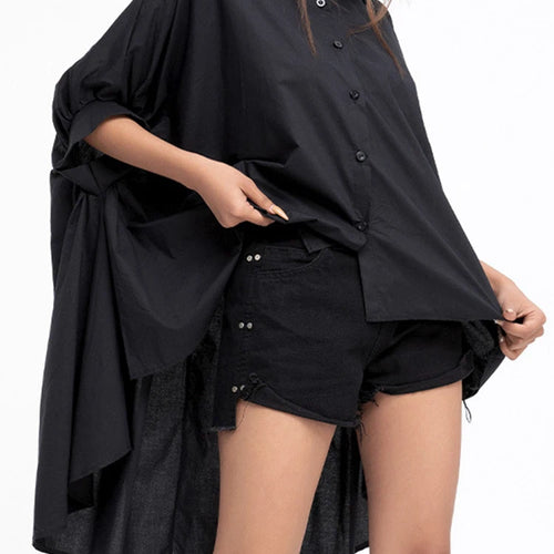 Load image into Gallery viewer, Women White Irregular Big Size Blouse New Lapel Half Sleeve Loose Fit Shirt Fashion Tide Spring Autumn 2025 1DD2323
