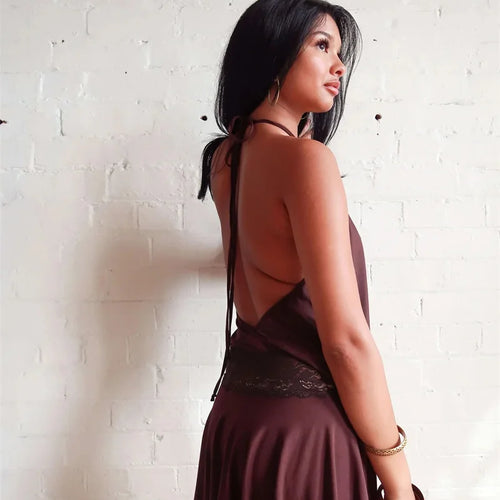 Load image into Gallery viewer, Halter Backless Sexy Mini Dress Women Robe Fashion Summer New Lace Patchwork Sleeveless Pleated Ruffled Club Dress
