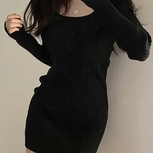 Load image into Gallery viewer, Vintage Knitted Bodycon Mini Dress Women Retro Wrap Knit Sexy Square Collar Slim Long Sleeve Short Dresses Autumn
