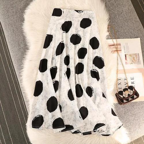 Load image into Gallery viewer, Vintage Women Casual Dot Print Pleated A-line Skirt Elegant Elastic High Waist Female Summer Festival Party Midi Skirts Boho New
