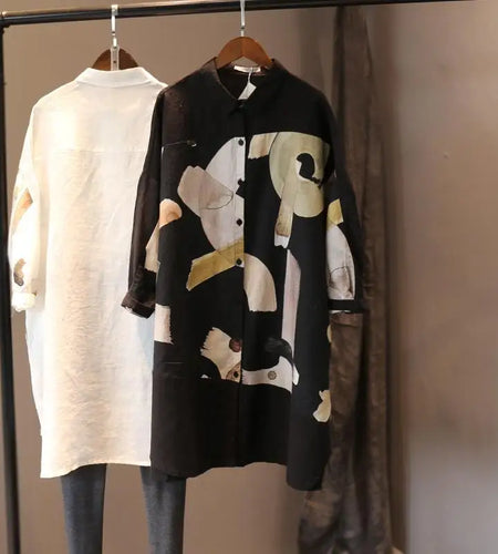 Summer Women Blouses Long Sleeve Top Print Casual Fashion Shirts Spring Clothes Female Loose Medium Long Uv Protective Blouse