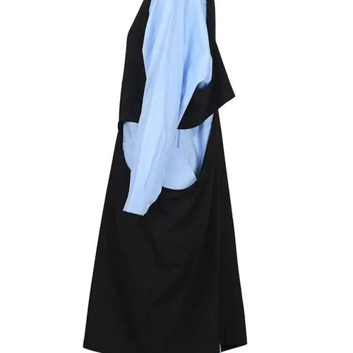 Load image into Gallery viewer, Women Blue Color-block Big Size Long Dress New Round Neck Long Sleeve Loose Fit Fashion Tide Spring Autumn 2025 1DH5325
