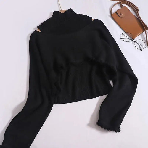 Load image into Gallery viewer, Women Sweet Long Sleeve Pullover Tassel Sweater + Slim Simple Knitted Tank Tops Autumn Winter 2023 New Korean Chic Two Piece Set
