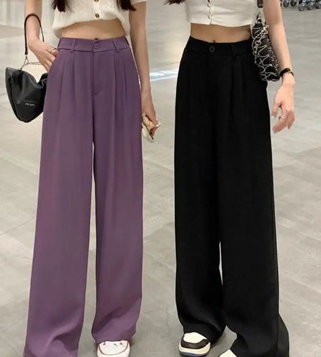 Purple Dropping Floor Pants For Women Spring Autumn 2023 Black High-waisted Suit Pants Versatile Straight Casual Yellow Trousers