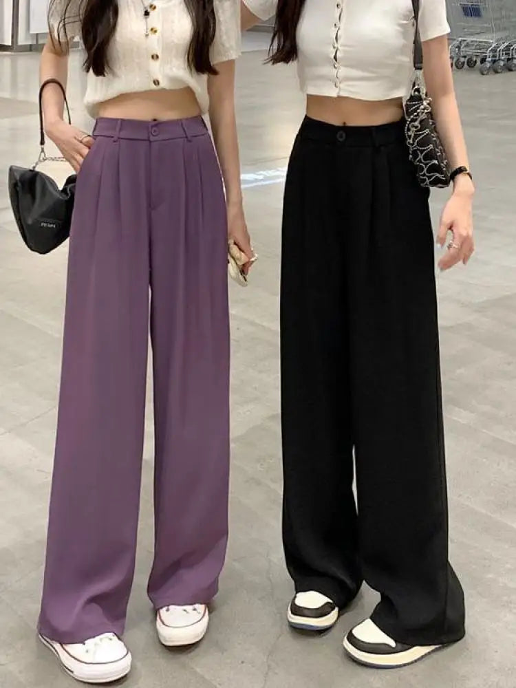 Purple Dropping Floor Pants For Women Spring Autumn 2023 Black High-waisted Suit Pants Versatile Straight Casual Yellow Trousers