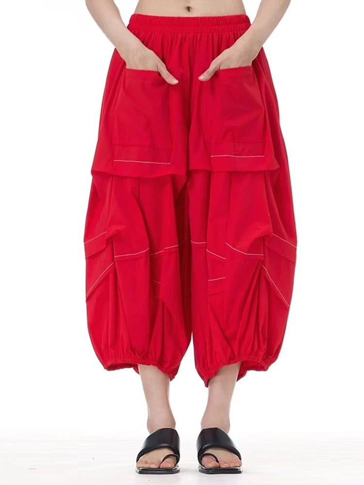 High Elastic Waist Khaki Topstitched Pleated Wide Leg Pants New Trousers Women Fashion Tide Spring Autumn 2025 1DH9548