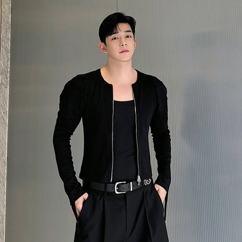 Load image into Gallery viewer, Personalized Male Top Long Sleeve Three Dimensional Structure Splicing Versatile Double Zippered Cardigan Men Slim 9C5670
