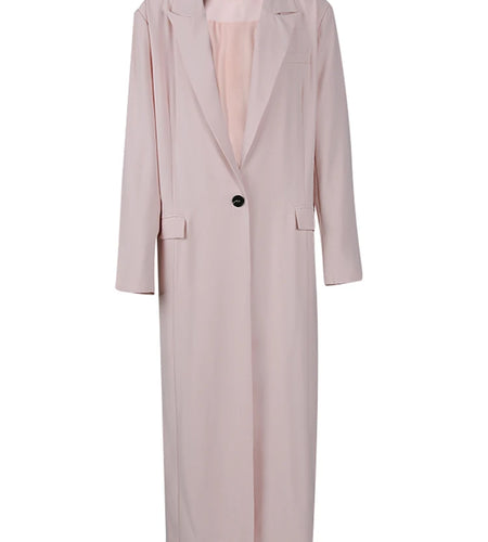 Women Single Button Big Size Long Elegant Blazer New Lapel Long Sleeve Jacket Fashion Tide Spring Autumn 2025 1LD2107