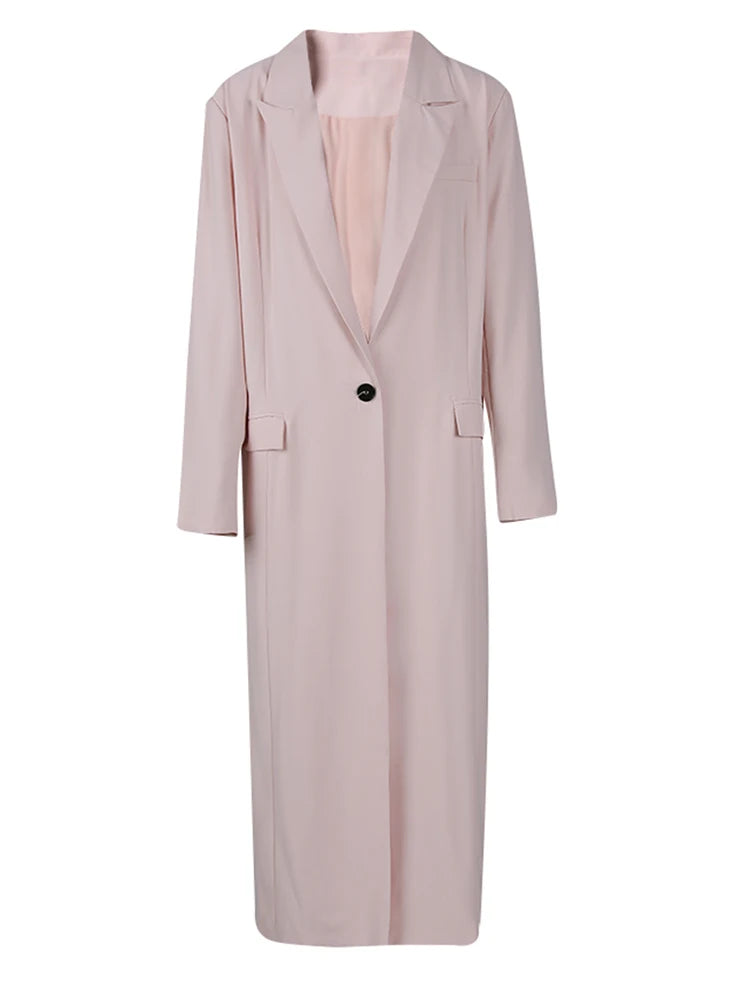 Women Single Button Big Size Long Elegant Blazer New Lapel Long Sleeve Jacket Fashion Tide Spring Autumn 2025 1LD2107