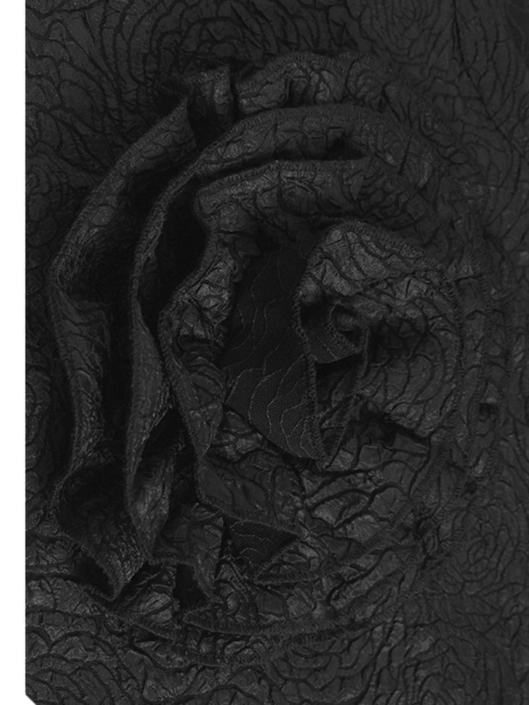 Women Black Three-dimensional Flower Big Size Midi Dress New Round Neck Half Sleeve Fashion Spring Autumn 2025  1DJ1104