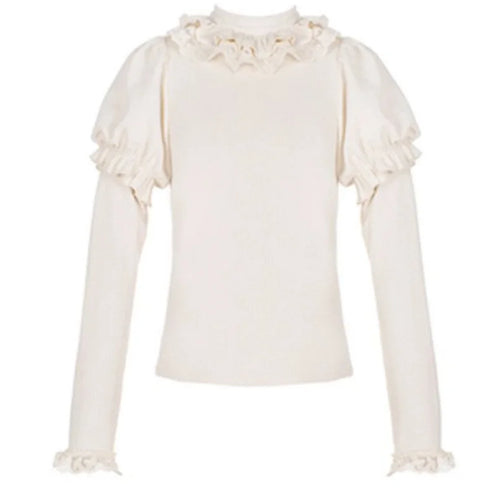 Load image into Gallery viewer, Lolita Lace Puff Sleeve Kawaii Sweet Sweater Women Japanese Knitted Pullover Bow Patchwork Y2k Aesthetic Jumper Harajuku Fashion
