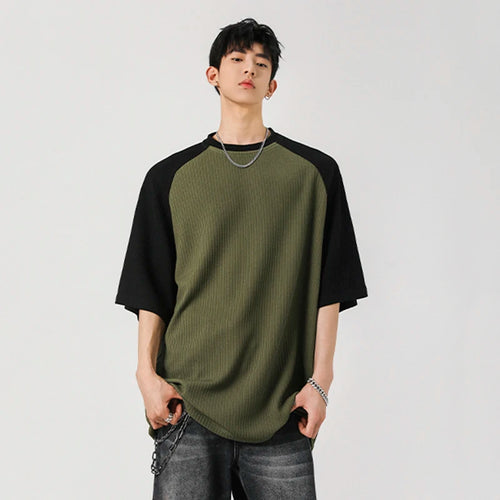 Load image into Gallery viewer, Men&#39;s T-shirts Short Sleeve New Summer Pinstripe Splicing Trendy Pullover Trendy Two Color Design Male Casual Tops 9W1933
