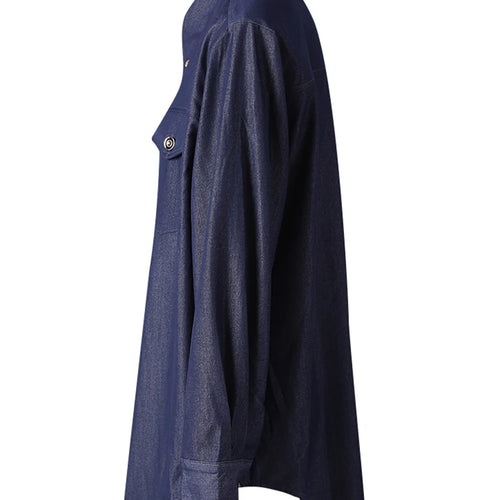 Load image into Gallery viewer, Women Blue Rivet Shoulder Padded Big Size Blouse New Lapel Long Sleeve Shirt Fashion Tide Spring Autumn 2025 CPG3097
