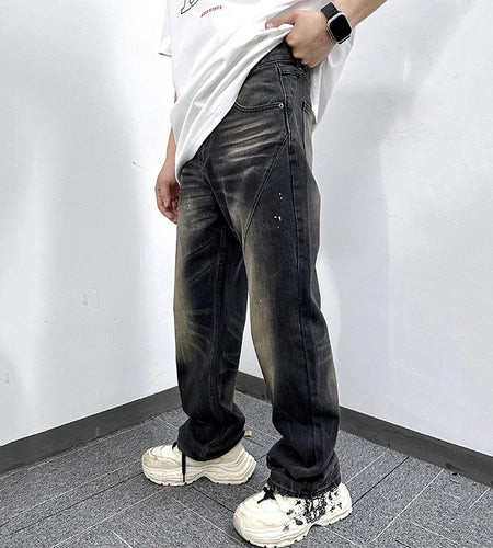 American Style Men's Jeans Splashed Ink Design Straight Leg Trendy Street Fashion Loose Male Denim Pants 9W1863