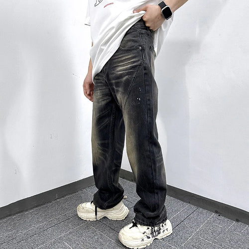 Load image into Gallery viewer, American Style Men's Jeans Splashed Ink Design Straight Leg Trendy Street Fashion Loose Male Denim Pants 9W1863
