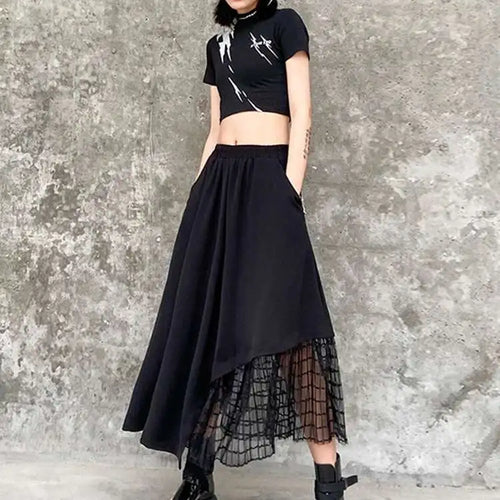 Load image into Gallery viewer, High Elastic Waist Black Irregular Mesh Casual Midi Half-body Skirt Women Fashion Tide New Spring Autumn 2025 1DH4596
