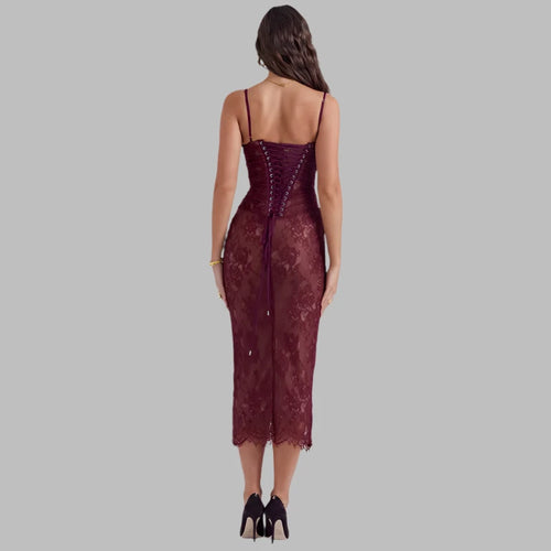 Load image into Gallery viewer, Red Lace Dress Women Luxury Party Outfits 2 Piece Set Bandage Bodycon Long Dresses with Cardigan Spring 2024 C33-FZ27
