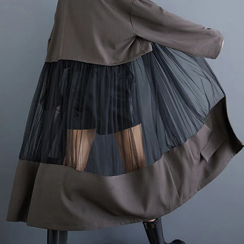 Load image into Gallery viewer, Black Mesh Perspective Big Size Long Jacket New Lapel Long Sleeve Women Coat Fashion Tide Spring Autumn 2025 1DJ0333
