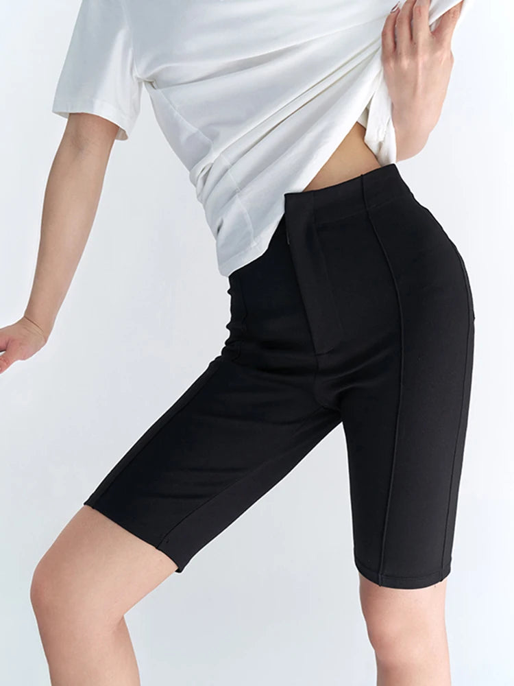 Tunic Trousers For Women High Waist Patchwork Zipper Button Casual Minimalist Knee Length Pants Female Fashion