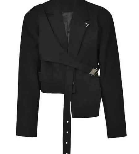 Women Black Irreuglar Short Big Size Blazer New Lapel Long Sleeve Loose Fit Jacket Fashion Spring Autumn 2025 1DF033501
