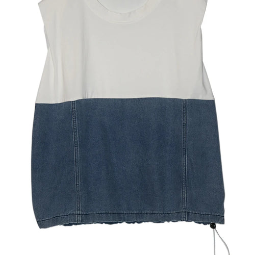 Load image into Gallery viewer, Women Black Denim Color-block Drawstring Big Size T-shirt New Round Neck Sleeveless Fashion Spring Summer 2025 1DJ1061
