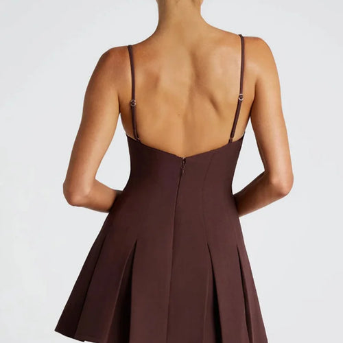Load image into Gallery viewer, Backless High Waist A-line Sexy Mini Dress Women Robe Spaghetti Strap Sleeveless Pleated Club Party Dress Elegant
