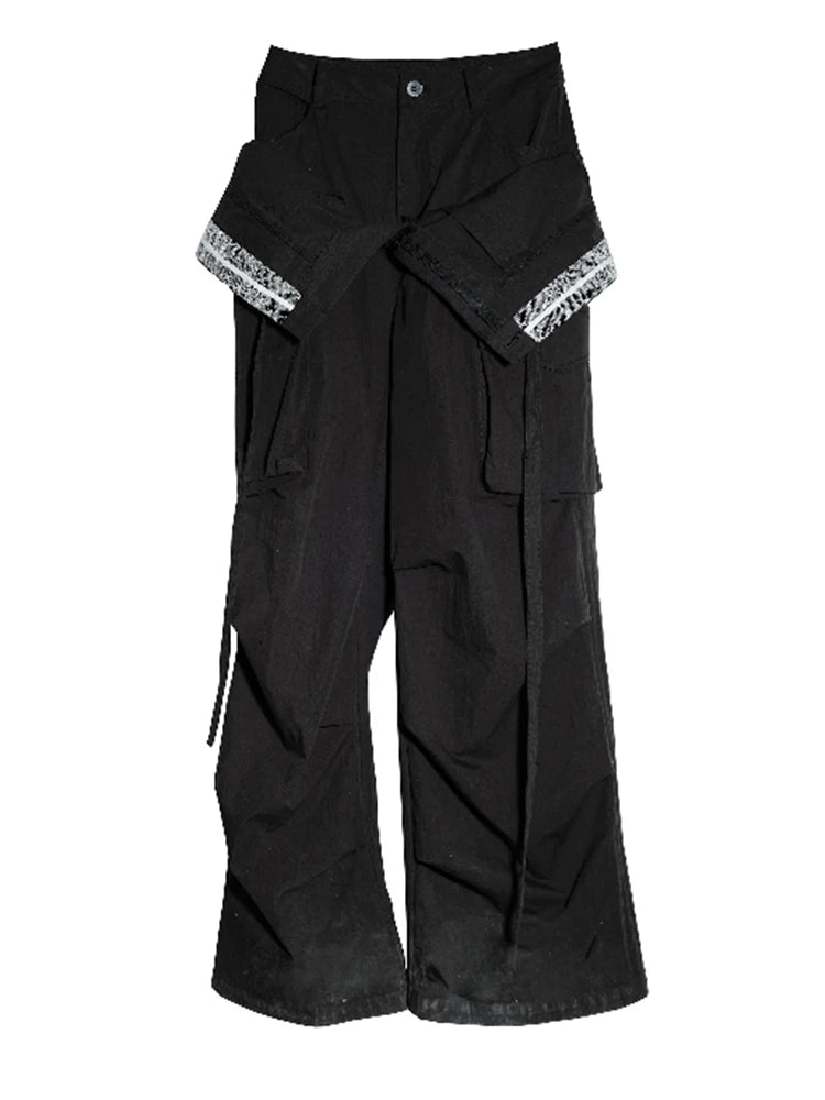 High Waist Black Double Layer Pocket Pleated Long Wide Leg Pants New Trousers Women Fashion Spring Autumn 2025 1DJ0691